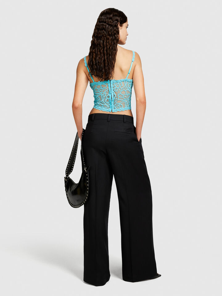 Cropped crochet top - women's tops - Turquoise | Sisley image number 3